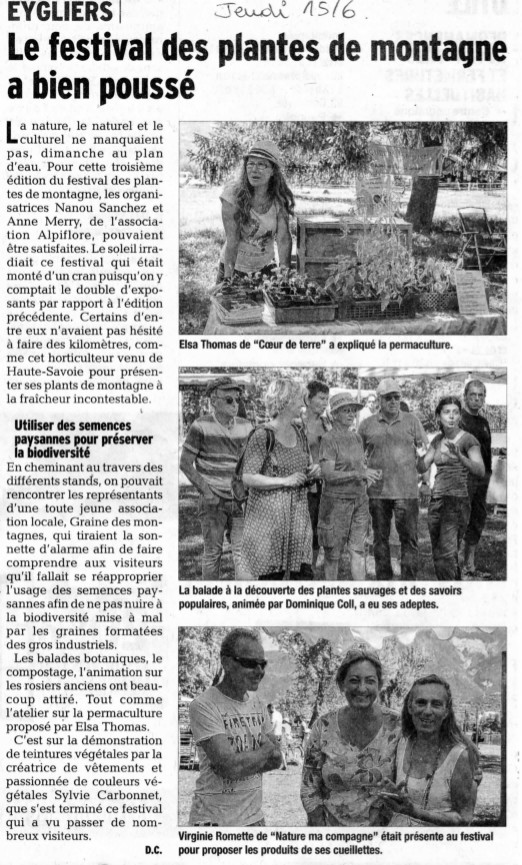 Article du Dauphiné du 15 juin 2017